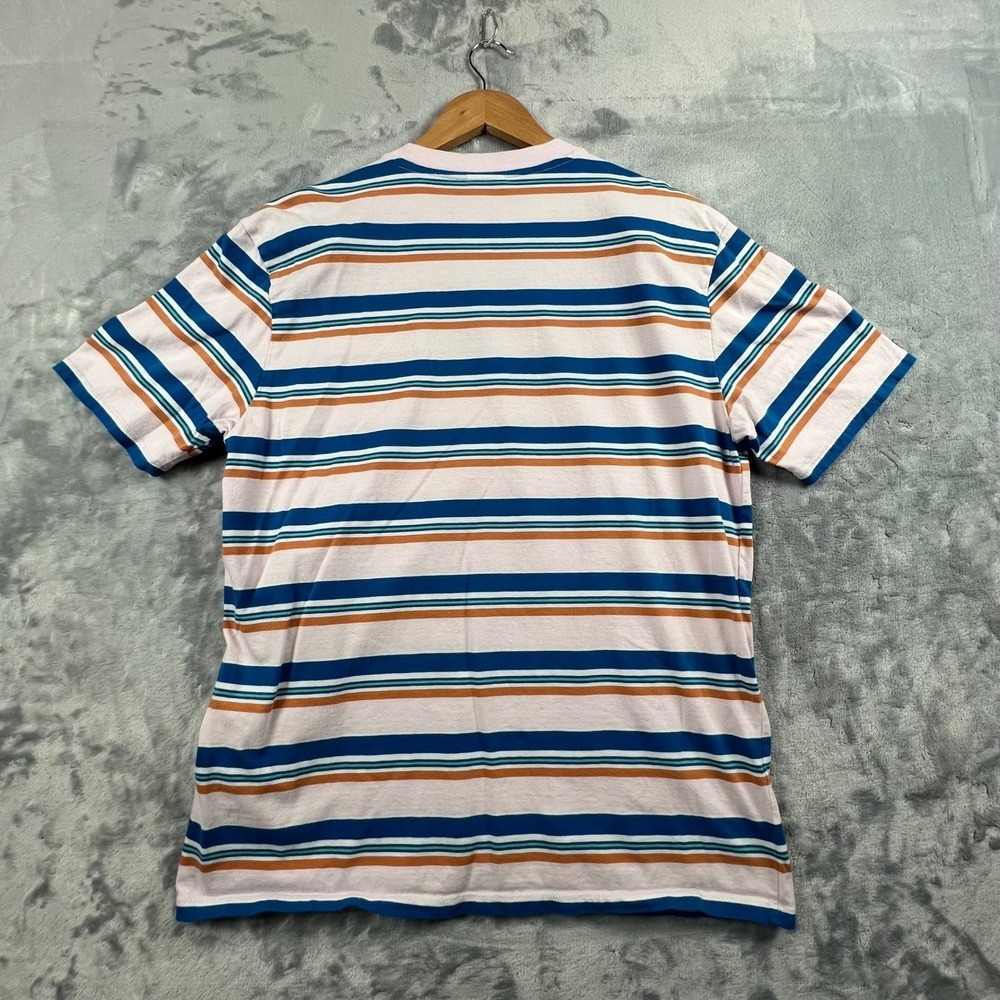 Guess Originals T-Shirt Mens Medium Pink Blue Striped Embroidered Logo YTK - Picture 6 of 8